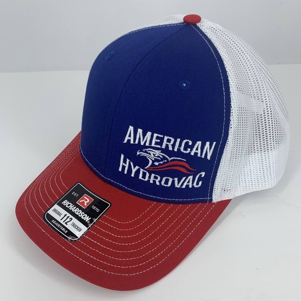 American Hydrovac Hat Red White Blue Richardson 112 Snapback Mesh Trucker Cap